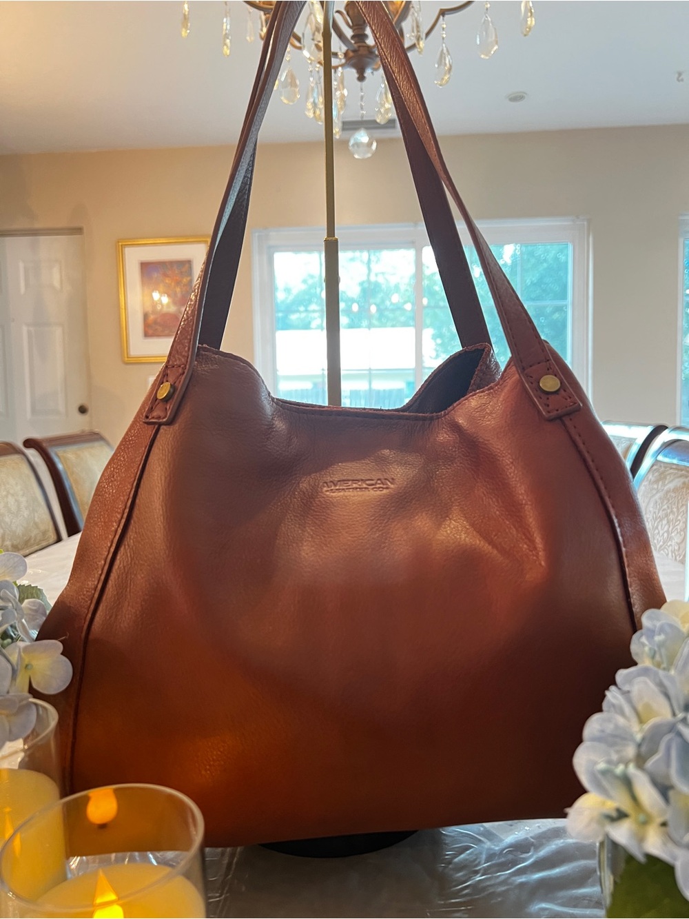 Leather American Leather Co Brown Genuine Leather Hobo Shoulder Bag Tote Brown